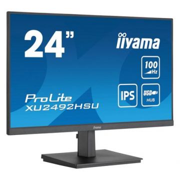 Monitor IPS LED Iiyama ProLite 23.8inch XU2492HSU-B6, Full HD (1920 x 1080), HDMI, DisplayPort, Boxe, 100 Hz (Negru)