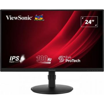 Monitor IPS LED ViewSonic 24inch VG2408A-MHD, Full HD (1920 x 1080), VGA, HDMI, DisplayPort, Boxe, Pivot, 100 Hz, 4 ms (Negru)