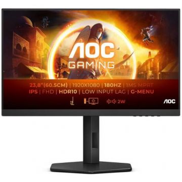 AOC Monitor Gaming IPS LED AOC 23.8 24G4X, Full HD (1920 x 1080), HDMI, DisplayPort, Boxe, 180 Hz, 0.5 ms, Negru