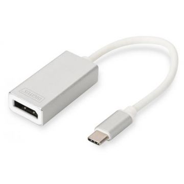 Adaptor Digitus DA-70844, USB Type-C la DisplayPorty, 4K, 0.20 m (Alb)