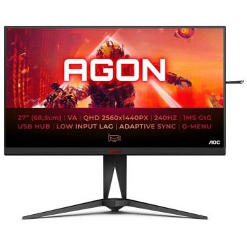 AOC Monitor Gaming VA LED AOC 27 AG275QZN/EU, QHD (2560 x 1440), HDMI, DisplayPort, AMD FreeSync, Pivot, 240 Hz, 0.5 ms, Negru/Rosu