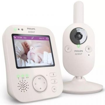 Baby Monitor si Camera Audio-Video Wireless Pentru Supraveghere Bebe Philips Avent Premium SCD891/26, Ecran LCD 3.5inch, Mod Vedere Nocturna Infrarosu, Talk-Back, Monitorizare Temperatura, Rotire, Cantece de Leagan, Lumina de Veghe (Alb)