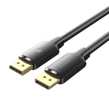 Cablu video Vention, DisplayPort(T) la DisplayPort(T), 2m, rezolutie maxima 4K la 60Hz, conectori auriti, cupru/argint, invelis PVC, Negru