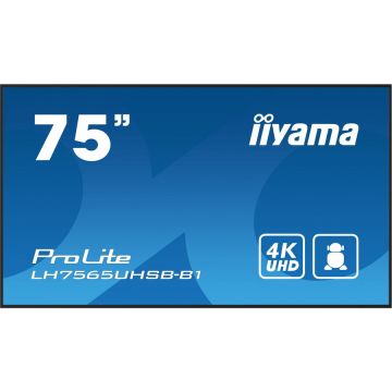 IIYAMA Afișaj Semne Design tip kiosk iiyama LH7565UHSB-B1 189,2 cm (74.5) LED Wi-Fi 800 cd/m² 4K Ultra HD Negru Procesor încorporat Android 11 24/7