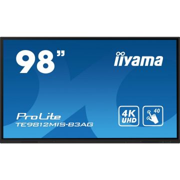 IIYAMA Display Profesional IPS LED Iiyama 97.5TE9812MIS-B3AG, UHD (3840 x 2160), VGA, HDMI, Boxe, Touchscreen, Negru