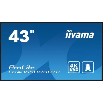 IIYAMA Ecran Profesional IPS LED iiyama ProLite 42.5 LH4365UHSB-B1, UHD (3840 x 2160), HDMI, DisplayPort, Boxe, Negru