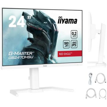 IIYAMA Monitor Fast IPS LED Iiyama 23.8 GB2470HSU-W6, Full HD (1920 x 1080), HDMI, DisplayPort, Boxe, Pivot, 0.2 ms, 180 Hz (Alb)