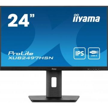 IIYAMA Monitor IPS LED Iiyama 23.8 XUB2497HSN-B2, Full HD (1920 x 1080), HDMI, DisplayPort, Boxe, Pivot, 100 Hz, 1 ms (Negru)