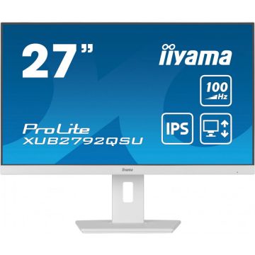 IIYAMA Monitor IPS LED Iiyama 27 XUB2792QSU-W6, WQHD (2560 x 1440), HDMI, DisplayPort, Boxe, Pivot, 100 Hz, 0.4 ms, Alb