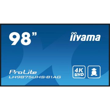 IIYAMA Monitor profesional iiyama LH9875UHS-B1AG, Panou informare digital de perete 2,49 m (98) LED Wi-Fi 500 cd/m² 4K Ultra HD Negru Procesor încorporat Android 11 24/7