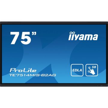 IIYAMA Tabla interactiva iiyama ProLite 75 TE7514MIS-B2AG, 4K UHD (3840 x 2160), 50 puncte, HDMI x4, DisplayPort, USB-C x2, 8GB RAM, 64GB Flash, iiWare 12E, Negru