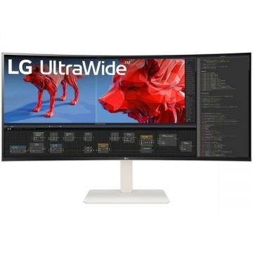 LG Monitor IPS LED LG 37.5 38WR85QC-W, 3840 x 1600, HDMI, DisplayPort, Ecran curbat, 144 Hz, 1 ms, Alb