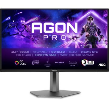 Monitor LED AOC Gaming AGON Pro AG326UD 31.5 inch UHD QD-OLED 0.03 ms 165 Hz HDR