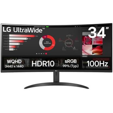 Monitor LED LG UltraWide 34WR50QK-B Curbat 34 inch UWQHD VA 5 ms 100 Hz HDR