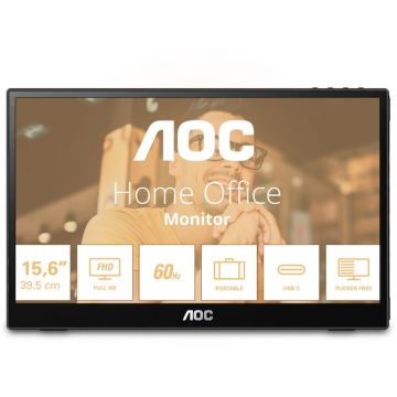 AOC Monitor AOC, 15.6, IPS, FHD, 60Hz, 4ms, USB-C, 16T3EA, Negru