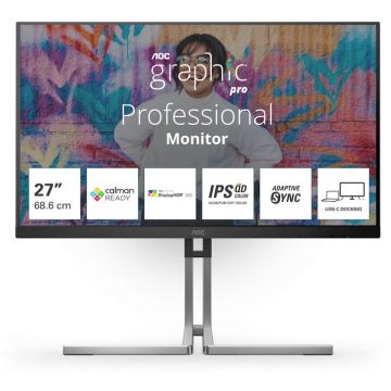 AOC Monitor AOC, 27, IPS, QD, QHD, 75Hz, 4ms, HDR400, FlickerFree, Boxe 3W x 2, HA, Pivot, HDMI, DisplayPort, DaisyChain, USB, hub, USC-C, RJ45, Q27U3CV, Negru