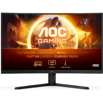 AOC Monitor Gaming Fast VA LED AOC 31.5 CQ32G4VE, QHD (2560 x 1440), HDMI, DisplayPort, Ecran curbat, 180 Hz, 0.5 ms, Negru