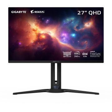 Gigabyte Monitor Gaming OLED Gigabyte AORUS 27 FO27Q2, QHD (2560 x 1440), HDMI, DisplayPort, Boxe, Pivot, 240 Hz, 0.03 ms, Negru