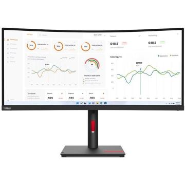 Lenovo Monitor VA LED Lenovo ThinkVision 34 T34w-30, UWQHD (3440 x 1440), HDMI, DisplayPort, Ecran curbat, Negru