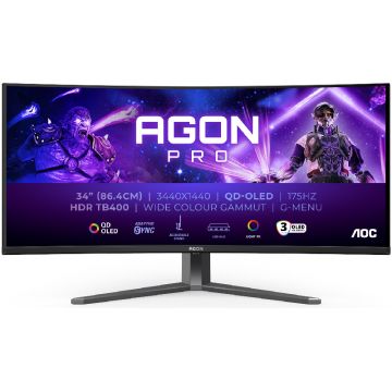 Monitor LED AOC Gaming AGON AG346UCD Curbat 34 inch UWQHD QD-OLED 0.03 ms 175 Hz HDR FreeSync Premium Pro