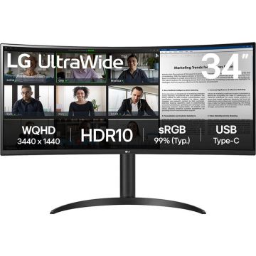 Monitor LED Curbat UltraWide 34WR55QK-B 34 inch UWQHD VA 5ms 100Hz Black