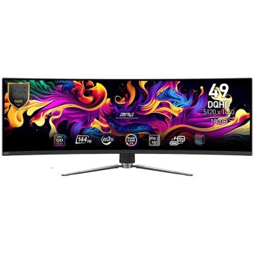 MSI Monitor Gaming MSI MPG 491CQP QD-OLED, 49, DQHD, Curved 1800R, 144 Hz, Display Port & 2 HDMI & USB Type C, 1 ms, GI (Gaming Inteligence), Night Vision, KVM, Pivot