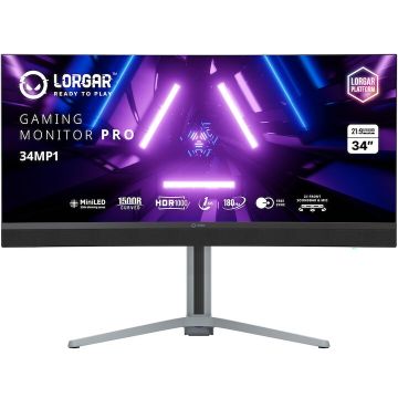 LORGAR Monitor Gaming curbat LORGAR Pro 34MP1, Diagonala 34, Rezolutie UWQHD 3440x1440, 1 ms, Contrast 4000:1, 180Hz, LRG-34MP1W180C-GY LORGAR Monitor Gaming curbat LORGAR Pro 34MP1, Diagonala 34, Rezolutie UWQHD 3440x1440, 1 ms, Contrast 4000:1, 180Hz, LRG-34MP1W180C-GY