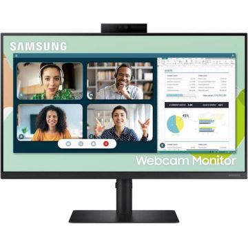 Monitor IPS LED Samsung 24inch LS24A400VEUXEN, Full HD (1920 x 1080), VGA, HDMI, DisplayPort, Camera Web, Boxe, Pivot, 75 Hz (Negru)