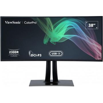 Monitor IPS LED ViewSonic 37.5inch VP3881A, WQHD+ (3840 x 1600), HDMI, DisplayPort, AMD FreeSync, Ecran Curbat, Boxe (Negru)