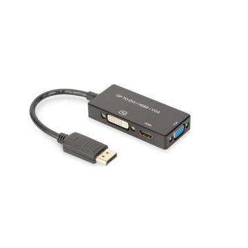 Adaptor DisplayPort Assmann AK-340418-002-S, DisplayPort - HDMI/VGA/DVI-D, 0.2m, Negru