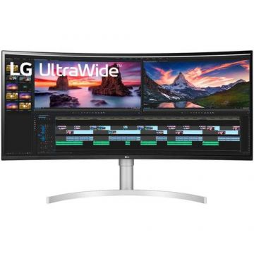 Monitor Gaming Nano IPS LED LG 38inch 38WN95CP-W, QHD+ (3840 x 1600), HDMI, DisplayPort, Ecran curbat, 144 Hz, 1 ms (Alb/Argintiu)