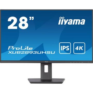 Monitor IPS LED iiyama 28inch XUB2893UHSU-B5, Ultra HD (3840 x 2160), HDMI, DisplayPort, Pivot, Boxe (Negru)